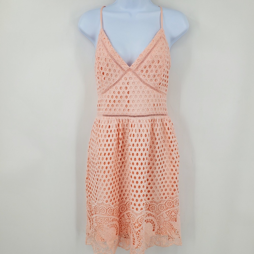Abercrombie & Fitch Pink Eyelet Lace Mini Dress V-Neck Strappy Large Tall Fairy